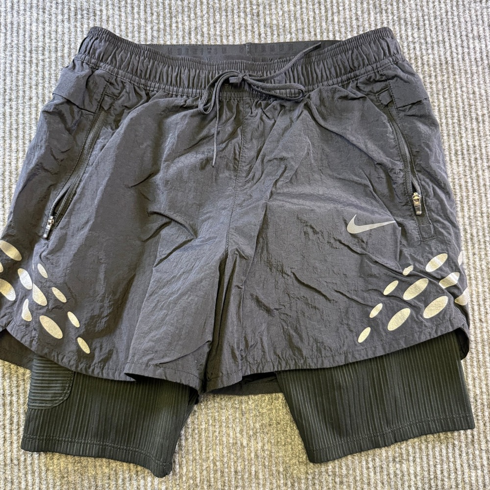 Nike Running Division Shorts Small Black 2-in-1 Packable Reflective Synthetic